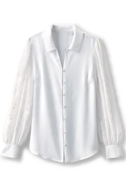 Soft Surroundings Tops-Calathea Embroidered Sleeve Shirt