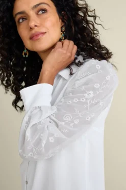 Soft Surroundings Tops-Calathea Embroidered Sleeve Shirt