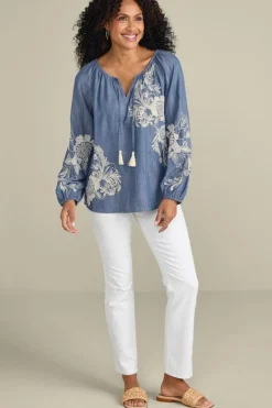 Soft Surroundings Tops-Diya Embroidered Tencel™ Peasant Top