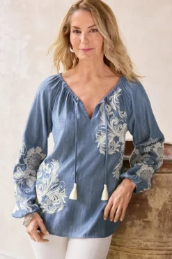 Soft Surroundings Tops-Diya Embroidered Tencel™ Peasant Top