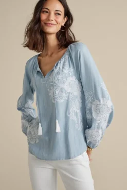 Soft Surroundings Tops-Diya Embroidered Tencel™ Peasant Top