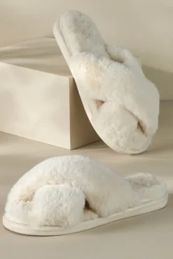 Soft Surroundings Shoes-Dreama Faux Fur Cross Band Slippers