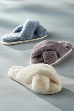 Soft Surroundings Shoes-Dreama Faux Fur Cross Band Slippers