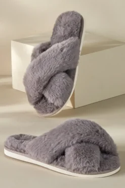 Soft Surroundings Shoes-Dreama Faux Fur Cross Band Slippers