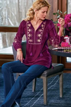Soft Surroundings Tops-Evelyne Embroidered Velvet Tunic