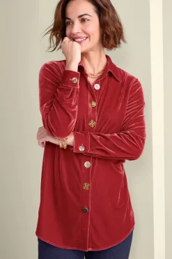 Soft Surroundings Tops-Filigree Velvet Boyfriend Shirt