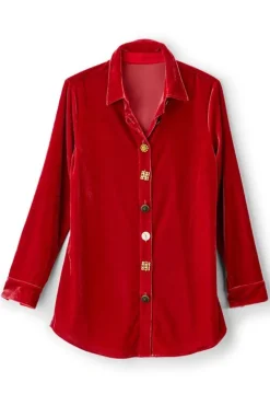 Soft Surroundings Tops-Filigree Velvet Boyfriend Shirt