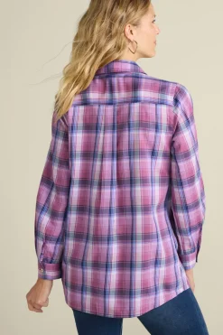 Soft Surroundings Tops-Gracie Embroidered Plaid Big Shirt