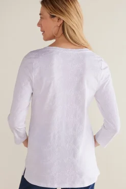 Soft Surroundings Tops-Linnea Embroidered 3/4 Sleeve Tee