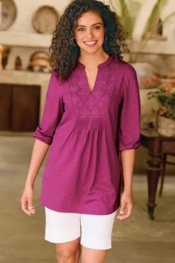Soft Surroundings Tops|Tunics & Leggings-Mikaela Embroidered 3/4 Sleeve Tunic