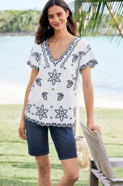 Soft Surroundings Tops-Teres Embroidered Tee